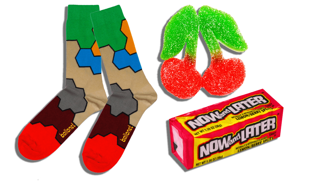 Collage of candy and socks